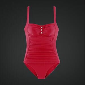 Ladies Retro Style Red Tummy Control One Piece Swimsuit Swimwear Size 6